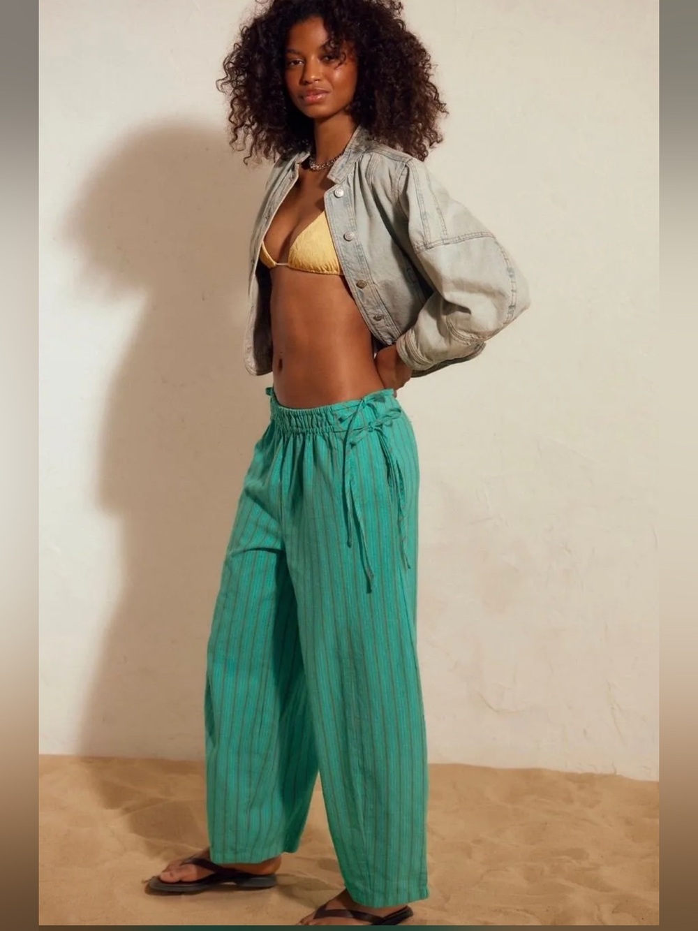 Free People Sun Dazed Cotton-Linen Striped Pants - Picture 2 of 7